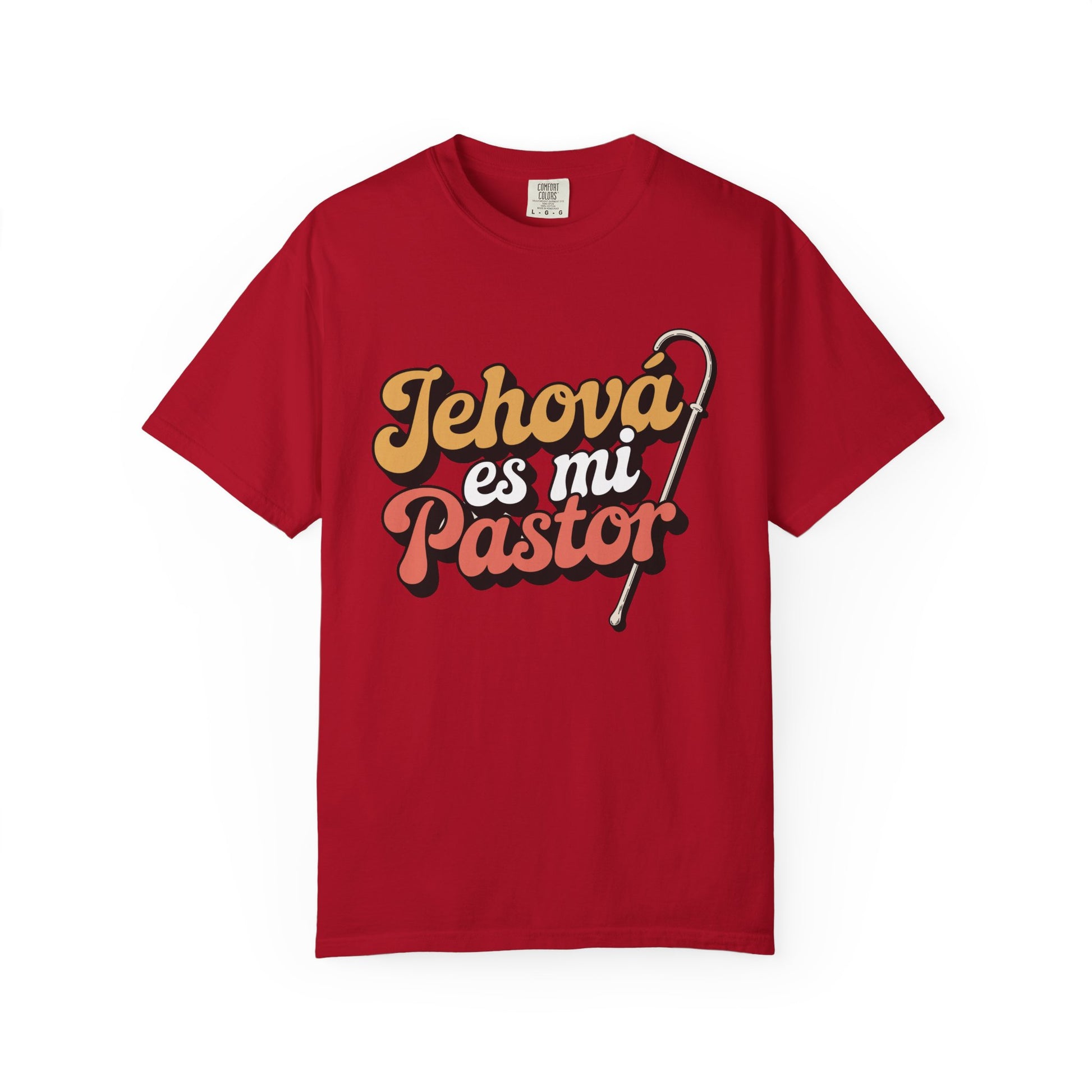 Camiseta cristiana roja para hombre con frase bíblica inspiradora