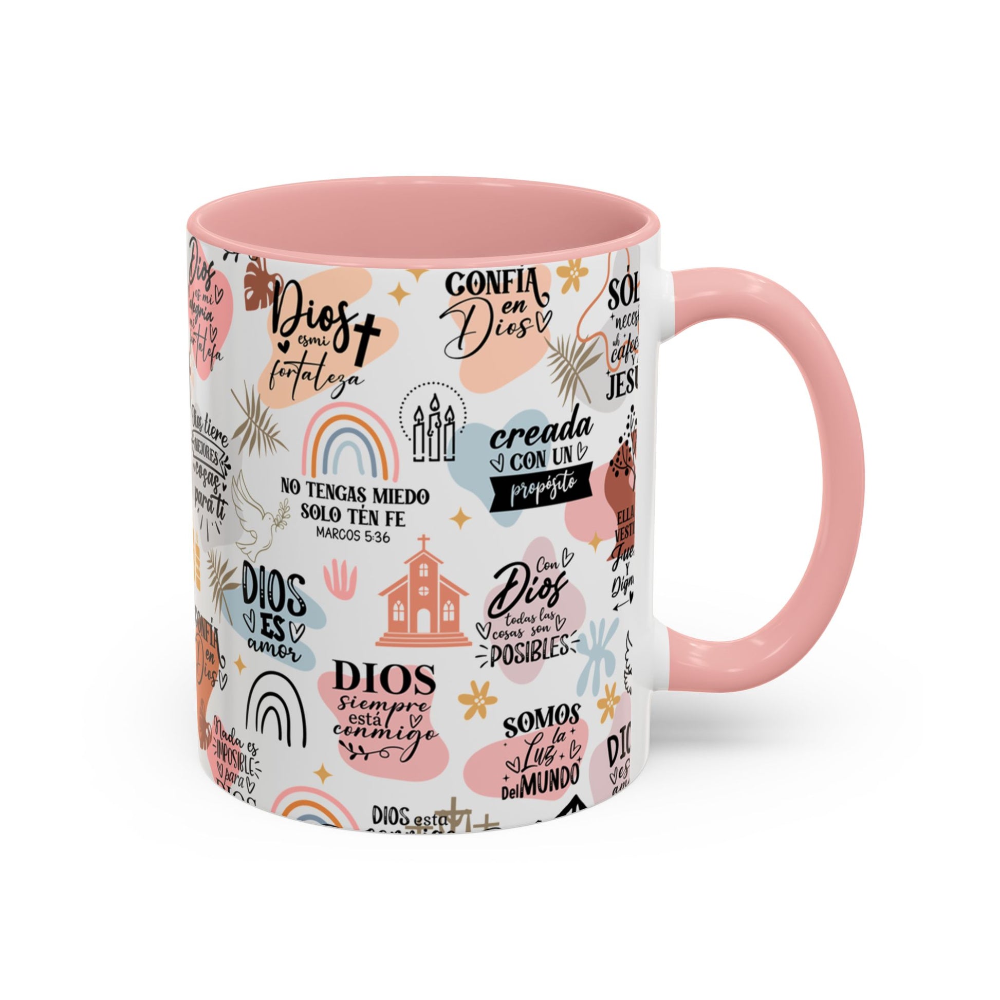 Taza femenina de cerámica rosa y blanca – Taza con Diseño inspirador