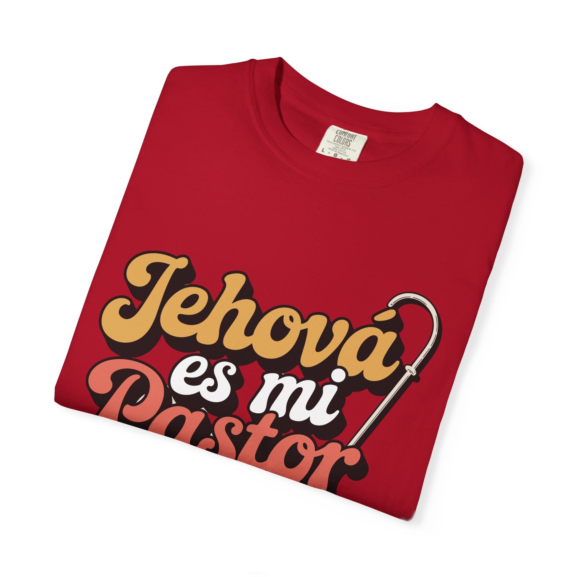 Camiseta cristiana roja para hombre con frase bíblica inspiradora
