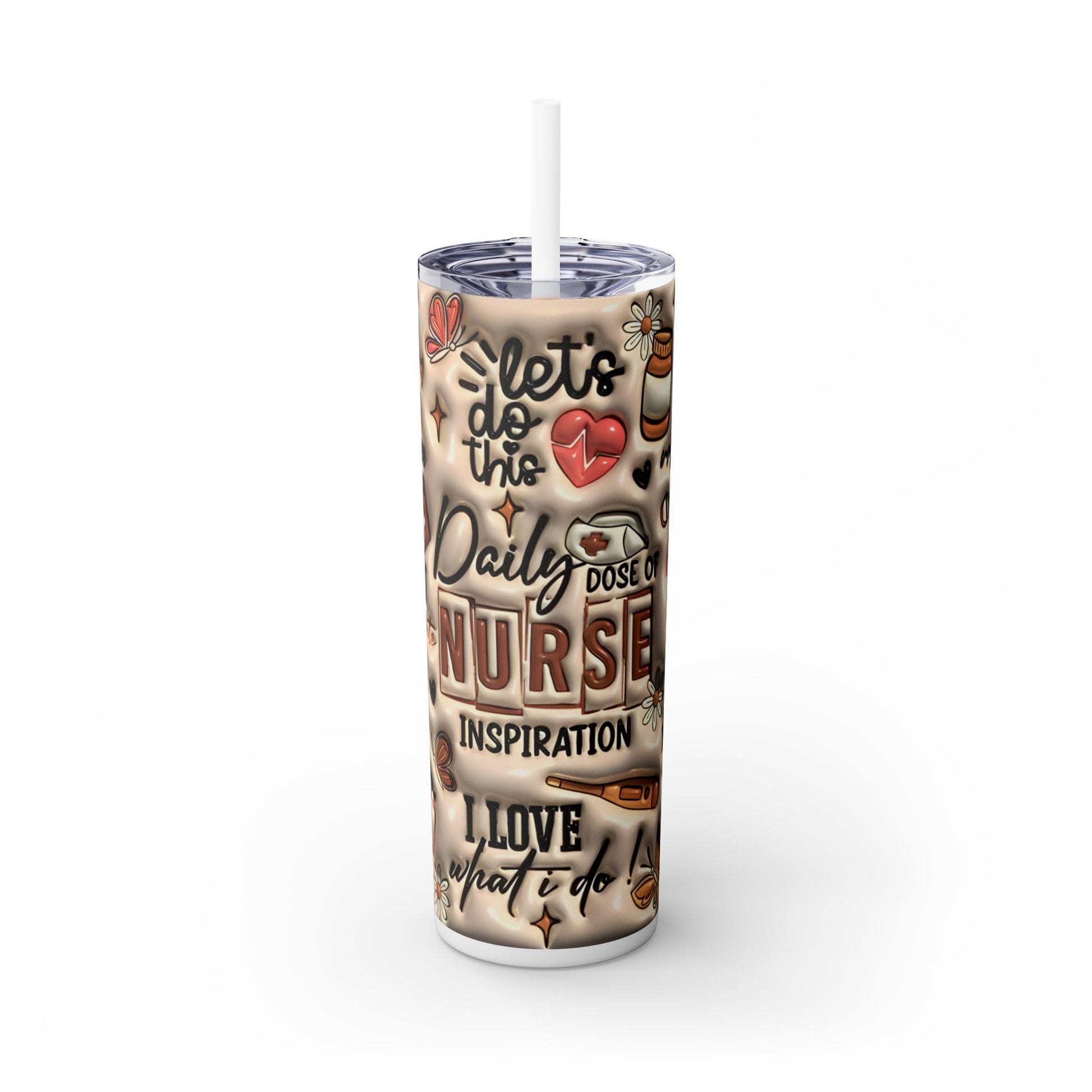 Tumbler delgado con pajilla 20 oz para enfermeras – Termo colorido personalizado – Regalo para Semana de la Enfermería
