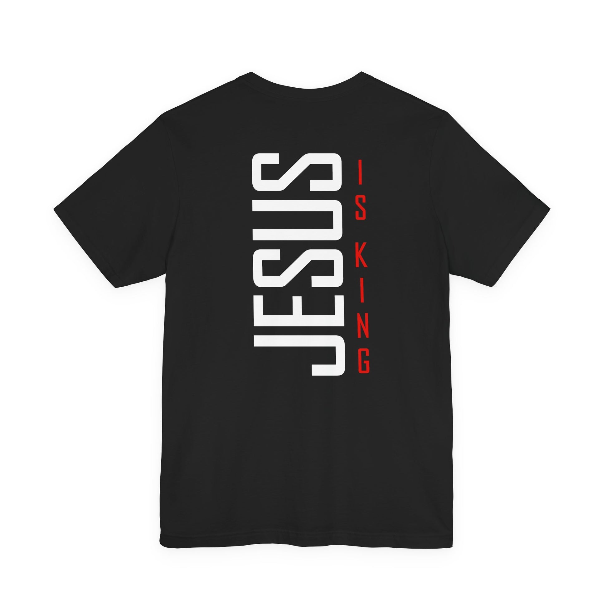 Camiseta cristiana unisex negra con frase “Jesus is King” – Estilo urbano con mensaje de fe