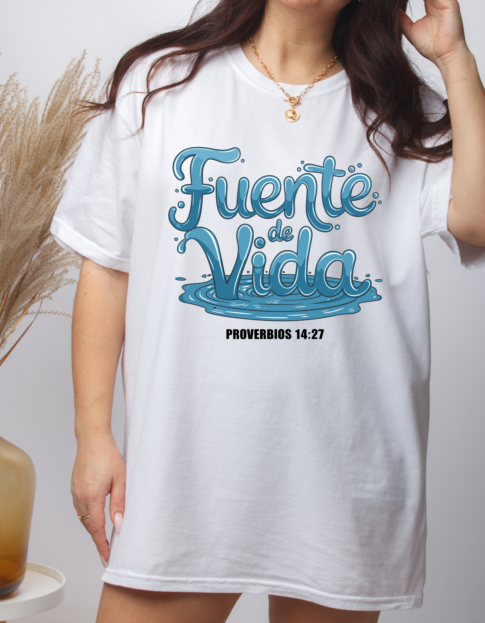 tshirt para cristiana color blanco - Tshirt Fuente de Vida – Proverbios 14:27 | Ropa de fe para mujer