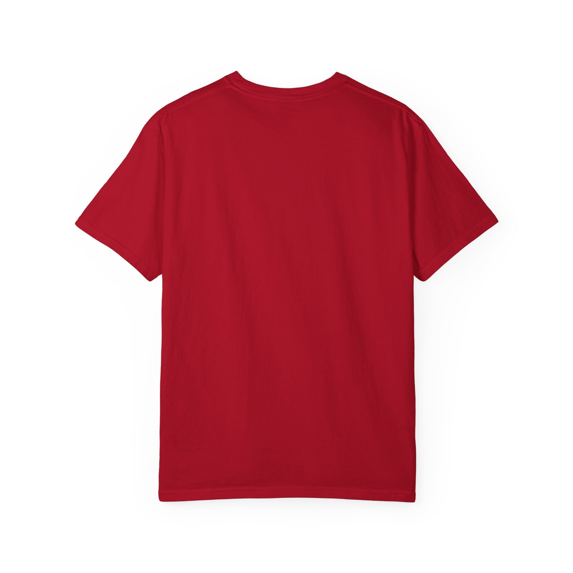 Camiseta cristiana roja para hombre con frase bíblica inspiradora
