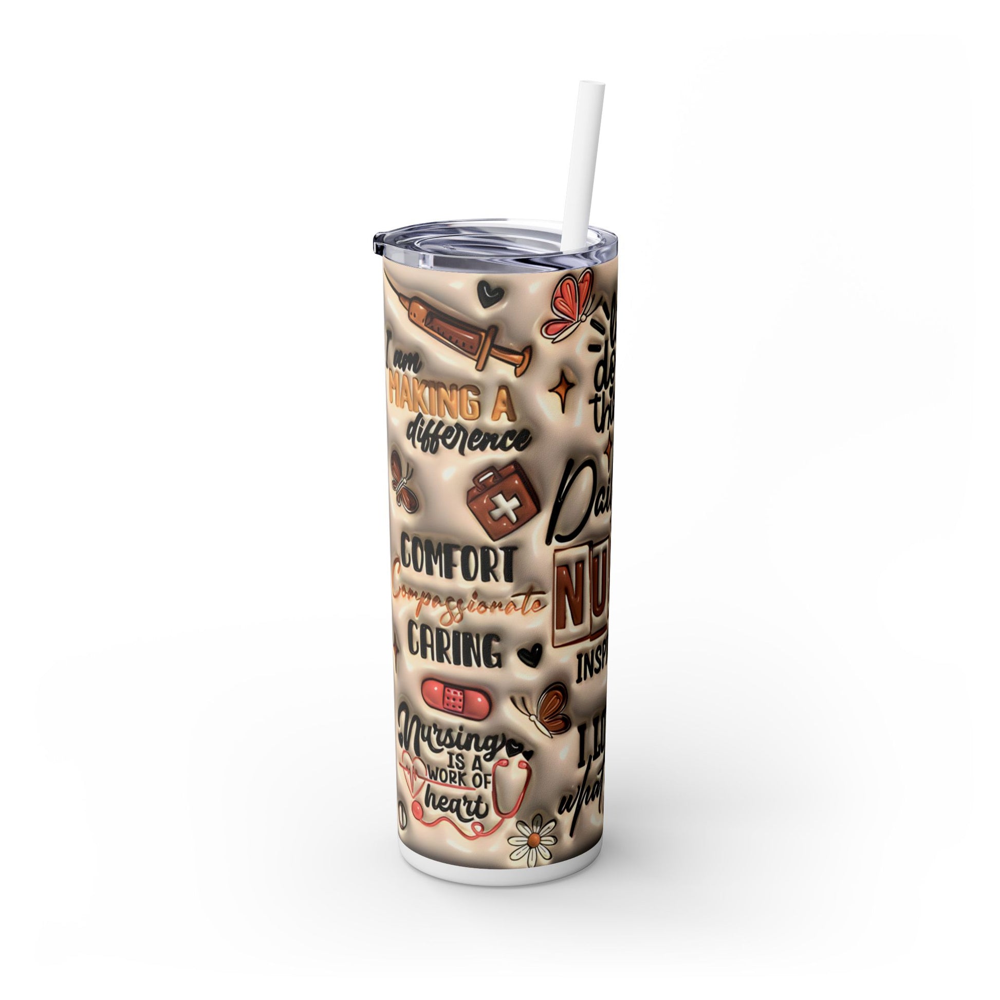 Tumbler delgado con pajilla 20 oz para enfermeras – Termo colorido personalizado – Regalo para Semana de la Enfermería