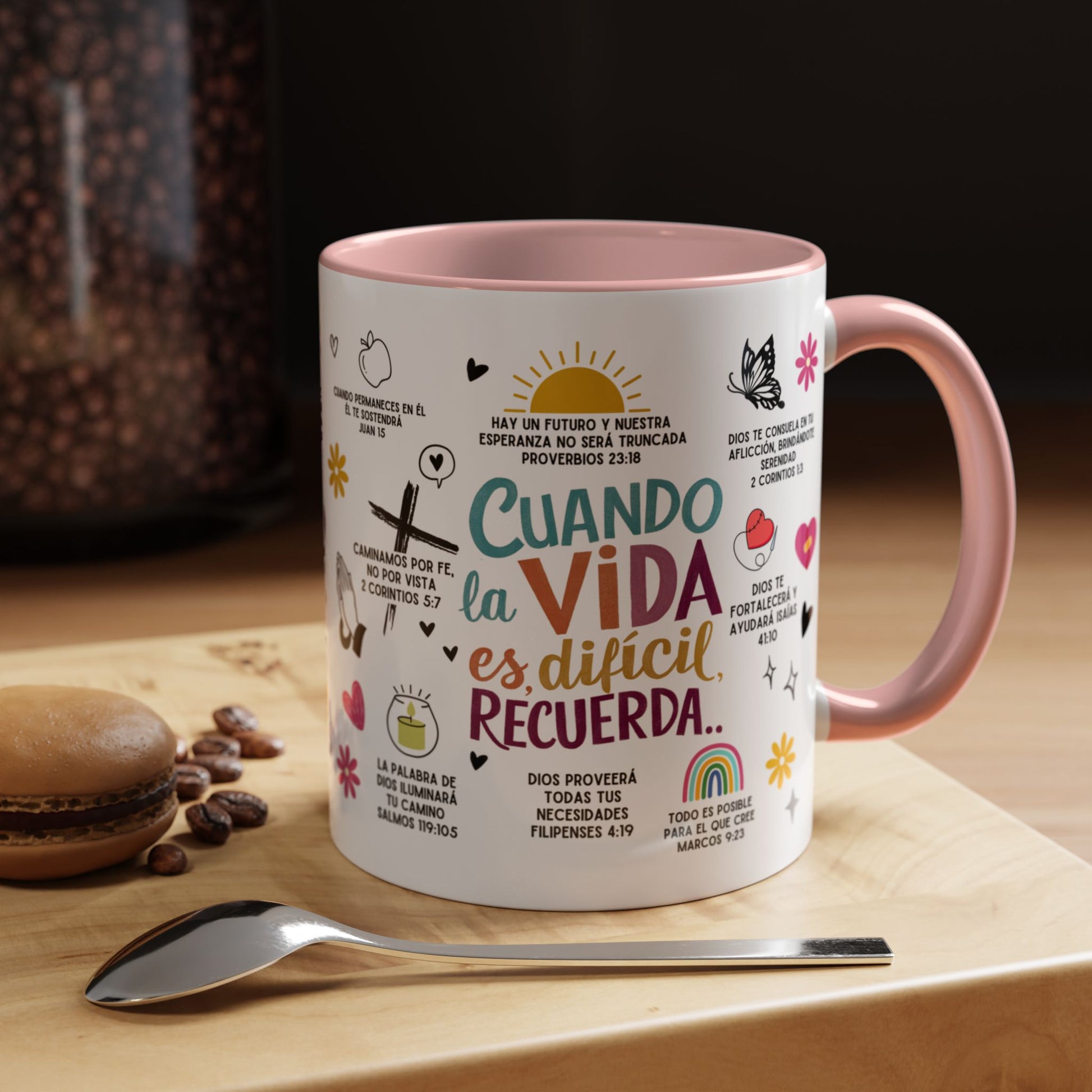 Taza con mensaje biblico, taza de ceramica con mensaje inspirador, Mug 11 Onz, Mug con frases biblicas, Tazas para regalo, Taza rosada para mujer, Taza para desayuno