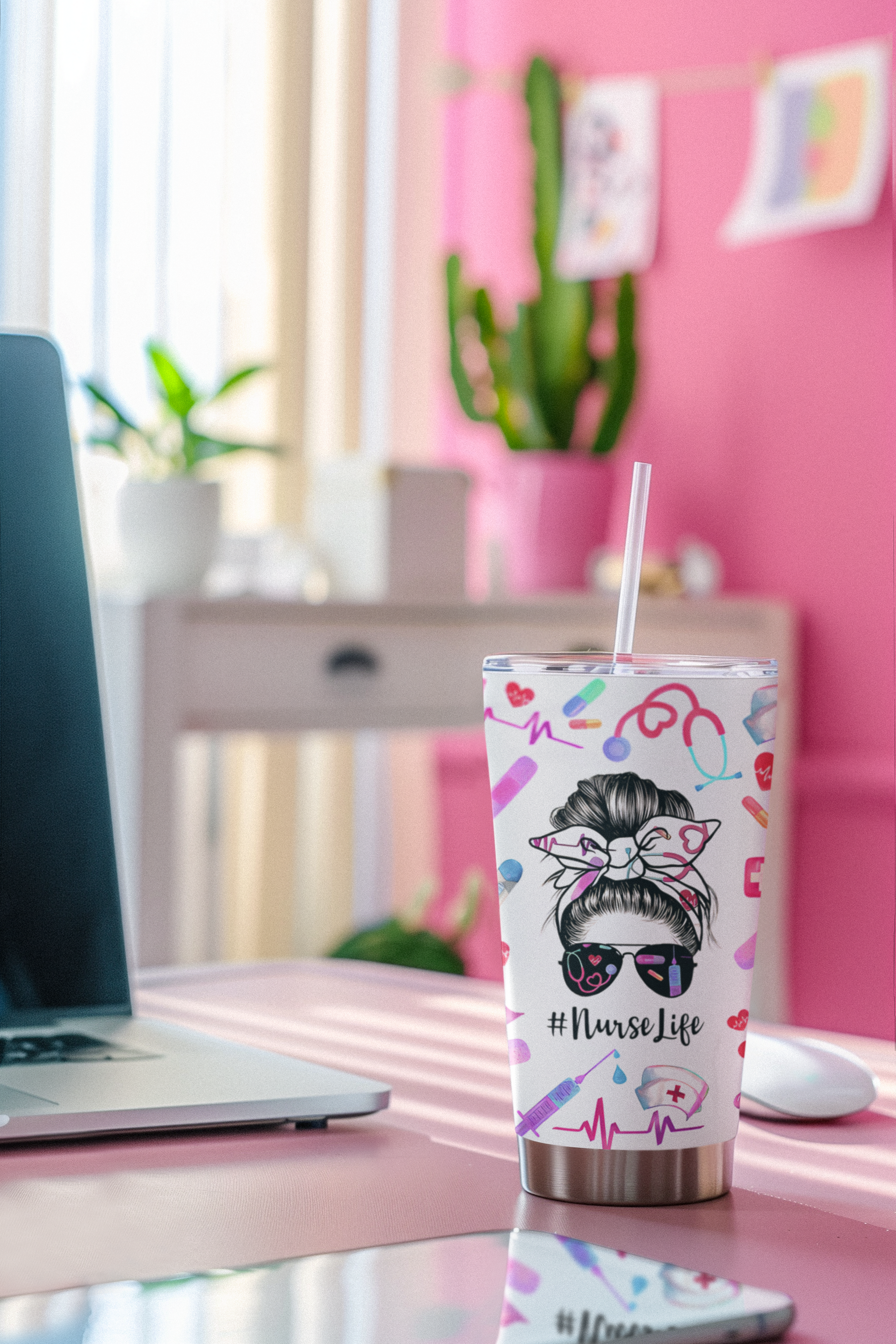 Termo térmico para enfermeras 20 oz, Tumbler enfermera – Regalo para mujeres del área de salud – Vaso acero inoxidable con diseño colorido