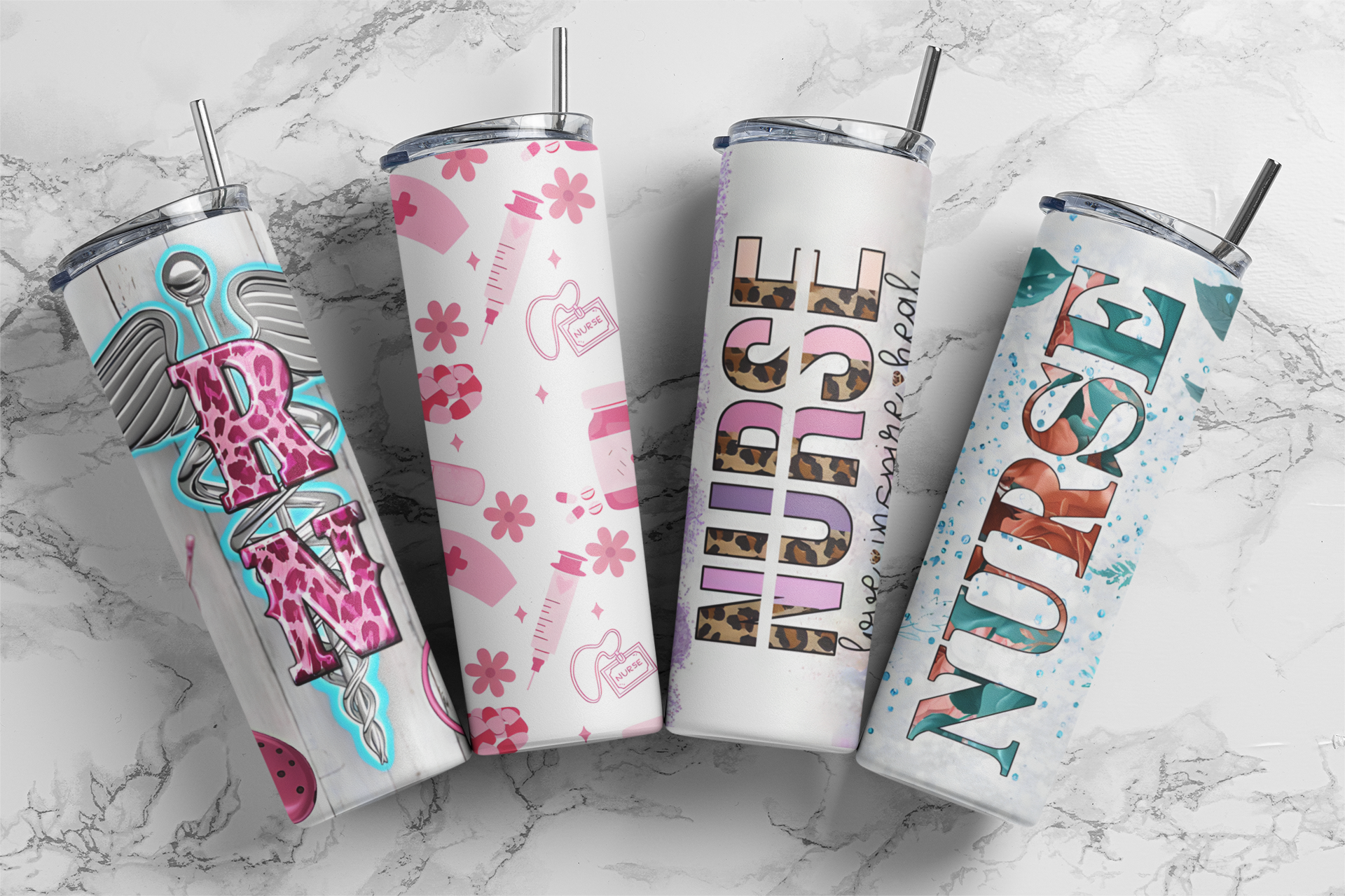termo para enfermera personalizado, Tumbler delgado 20 oz con pajilla – Termo personalizado para mujer