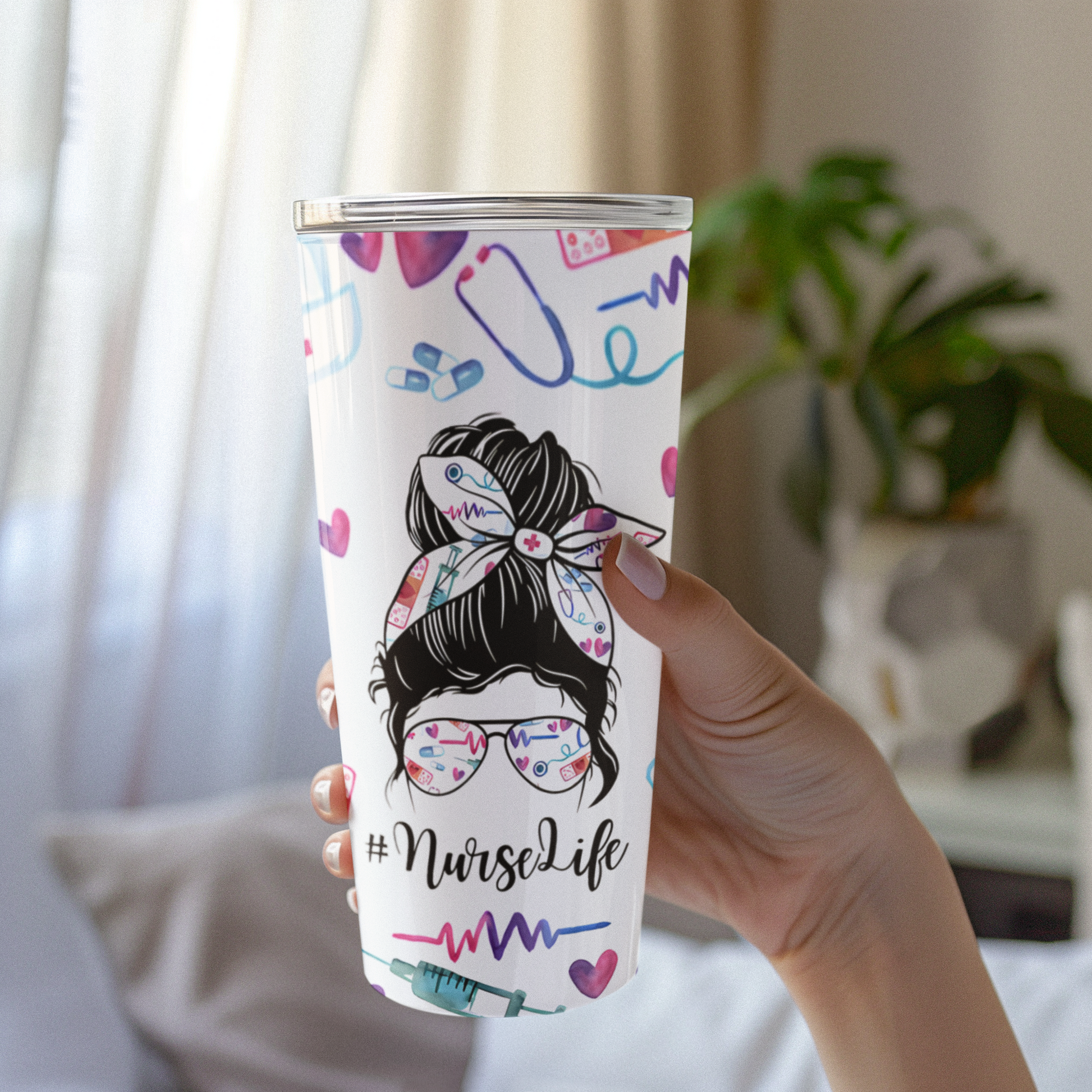Tumbler para enfermeras 20 oz – Regalo colorido para mujeres del área de salud – Termo personalizado